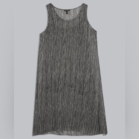 Eileen Fisher Firefly Printed Crinkle 100% Silk Sleeveless Tank Midi Slip Dress - Picture 2 of 11